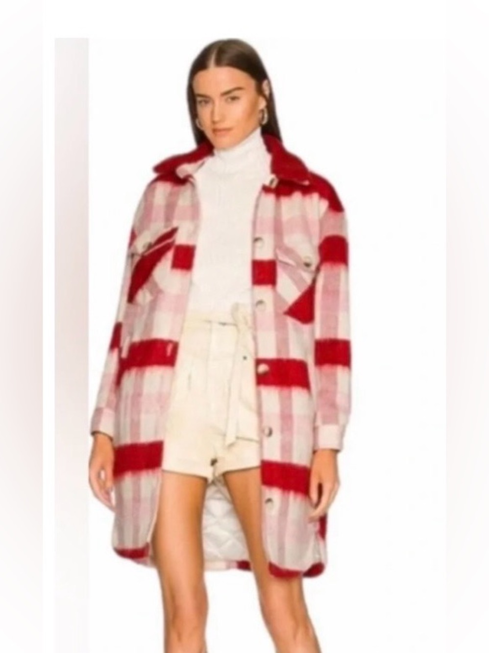 Blank NYC Red & Pink Plaid Shacket Coat, size M